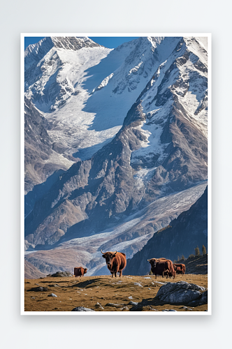 高原牦牛雪山背景背景虚化动物牛