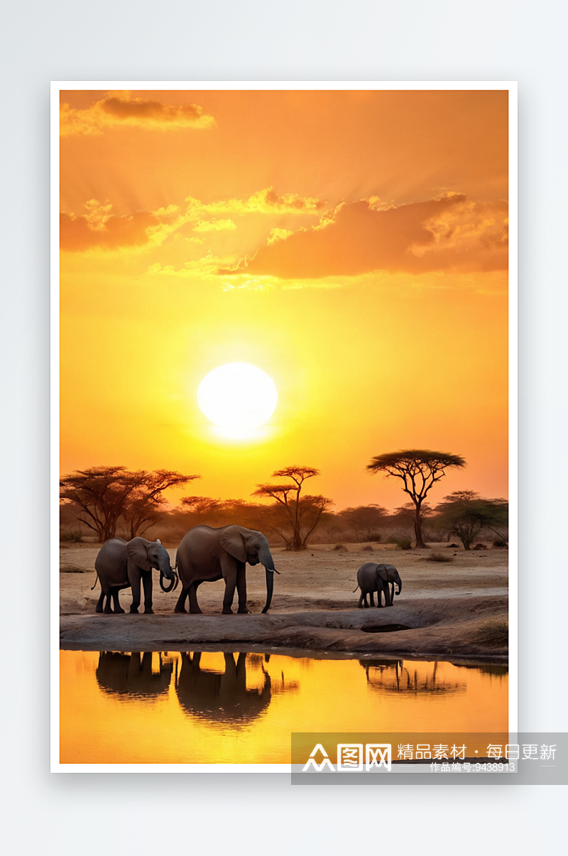 非洲象群家庭喝野生动物大落素材