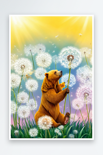 动物插画系列作品共幅蒲公英地里熊