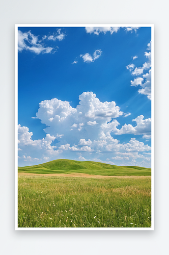大草原夏日风景与蓝天白云背景