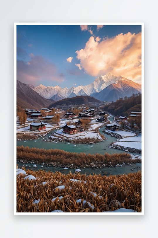 川西蜀山川藏风光道路山水垭口雪山藏寨图