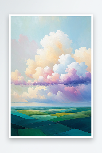 抽象天空云朵草原色块风景油画背景装饰画