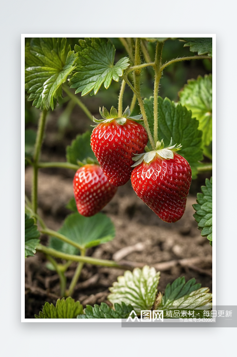 草莓种植园成熟草莓素材