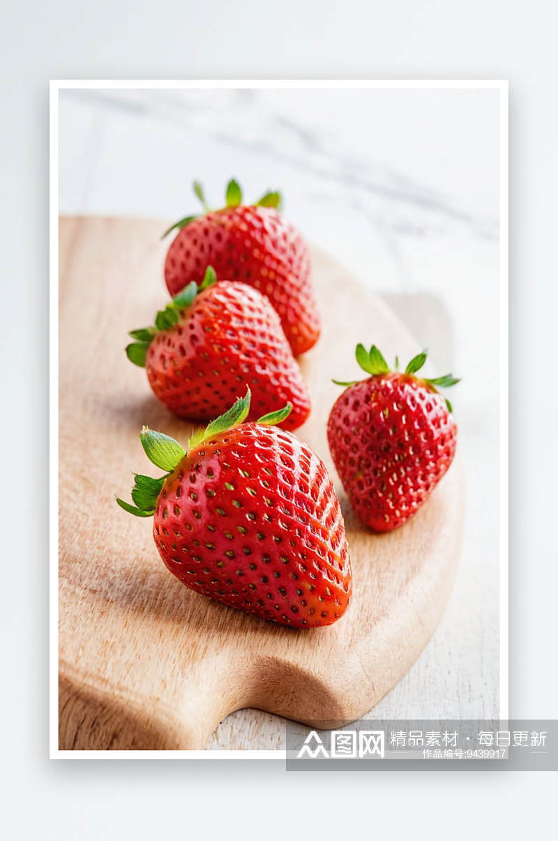草莓新鲜充满活力颜色安排木切板上特写素材