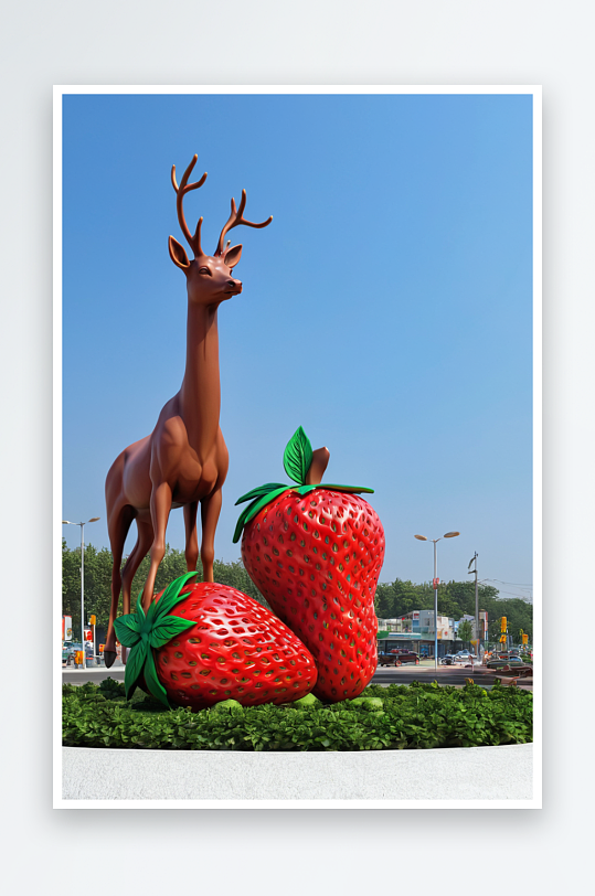 草莓小镇上草莓雕塑梅花鹿雕塑