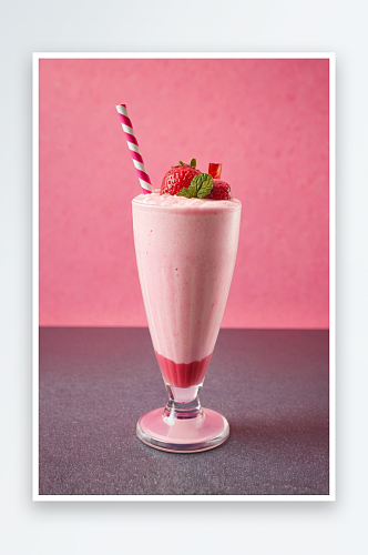 草莓奶昔冰沙红色白色条纹吸管粉色背景注意