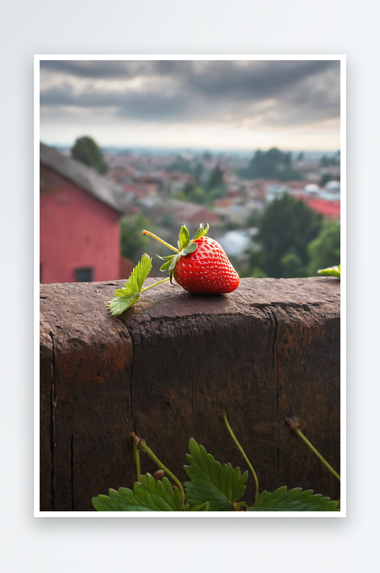 草莓果实红色自然底色带叶子草莓侧视图草莓