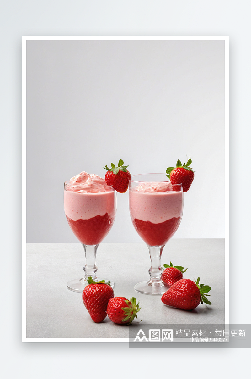 草莓草莓奶昔草莓甜点浅灰色背景放置你文本素材