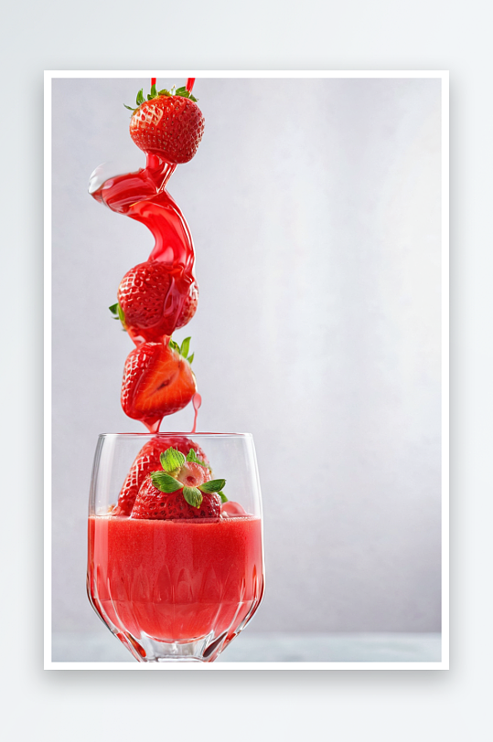 玻璃杯里新鲜草莓果汁