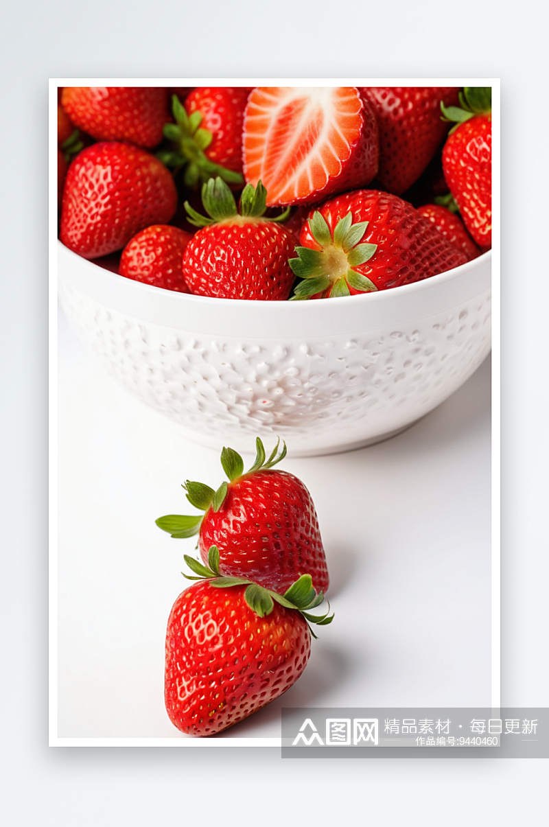白碗里放着红草莓背景朴素素材