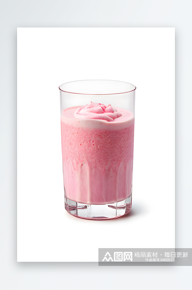 一杯粉红色奶昔孤立白色背景素材