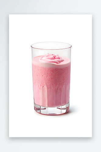 一杯粉红色奶昔孤立白色背景