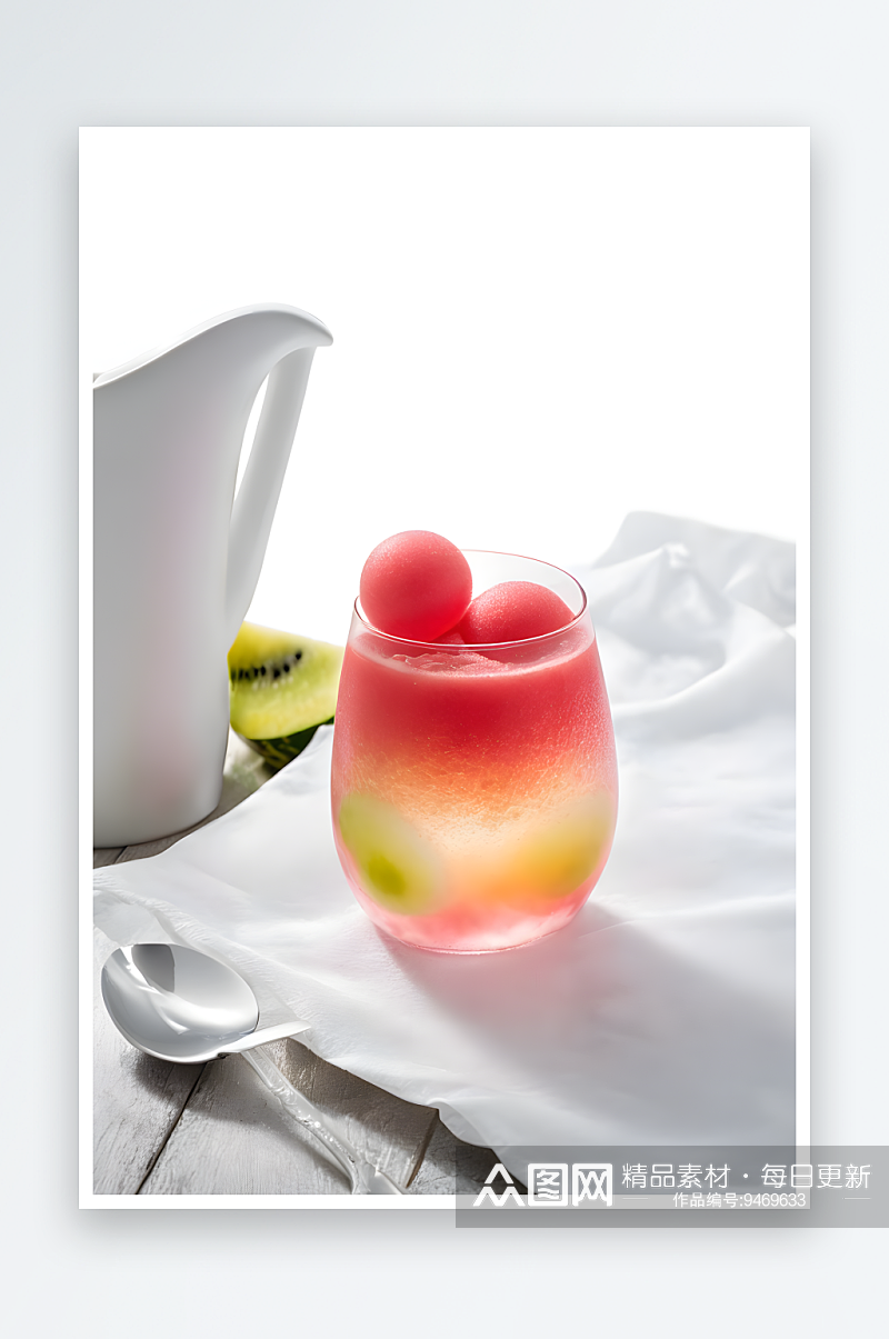 水果西瓜球果冻气泡冰镇饮料素材
