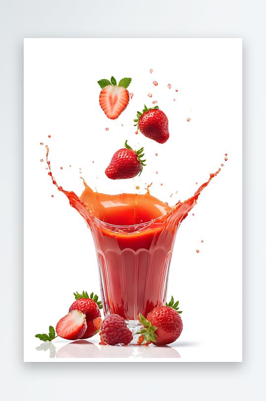 草莓落入一杯果汁