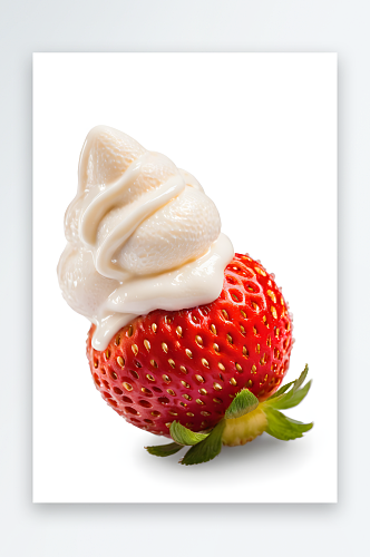 白色背景下上面有奶油草莓