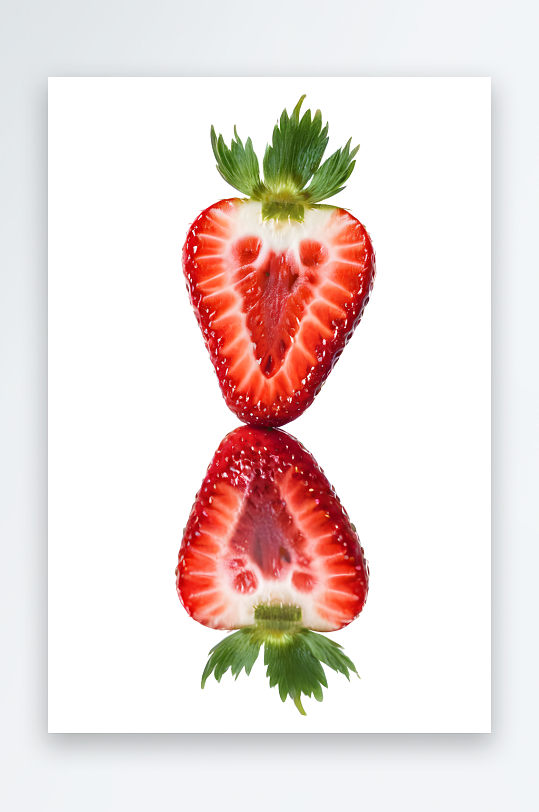 把草莓切成两半映照镜子里夏季水果