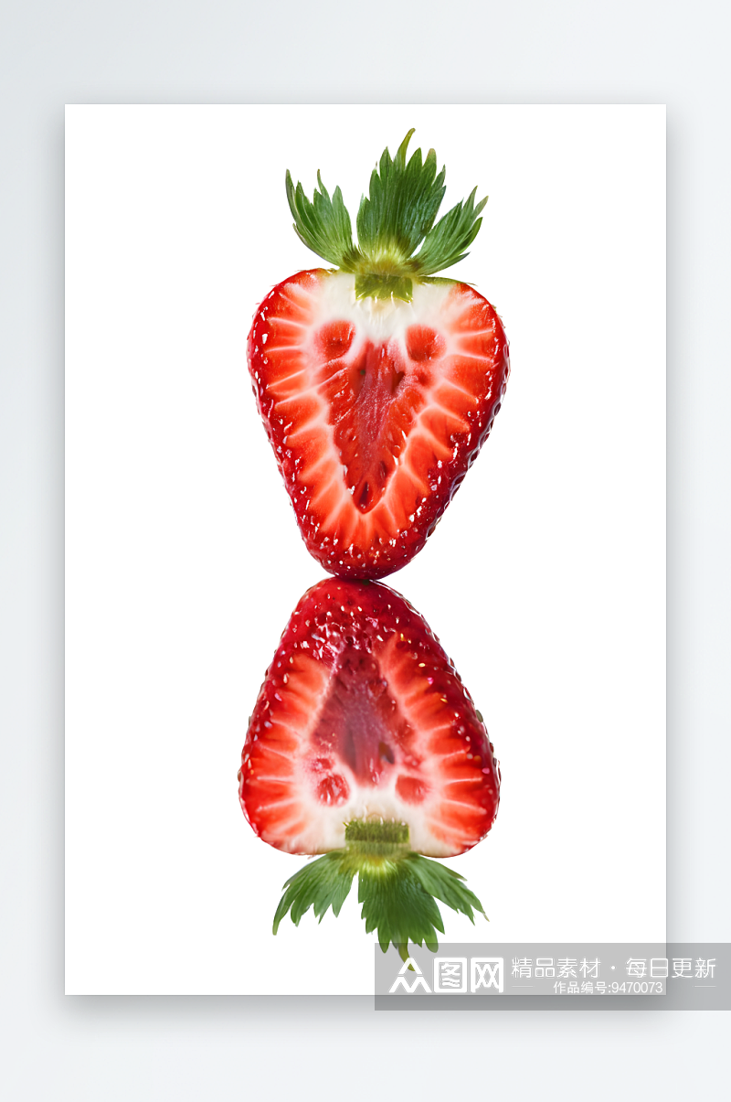 把草莓切成两半映照镜子里夏季水果素材