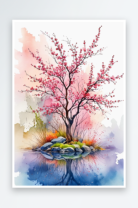数码水彩自然春天风景抽象艺术设计抽象图形