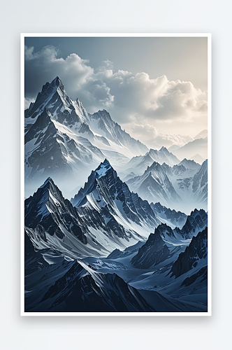 数码深灰蓝色雪山抽象图形海报背景图片
