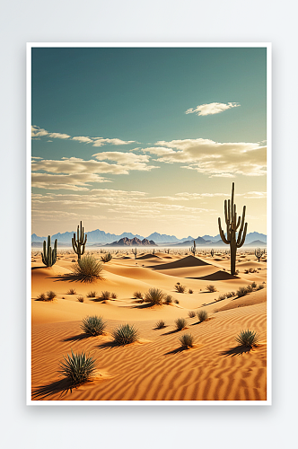 数码沙漠仙人掌沙丘插画抽象图形海报背景图