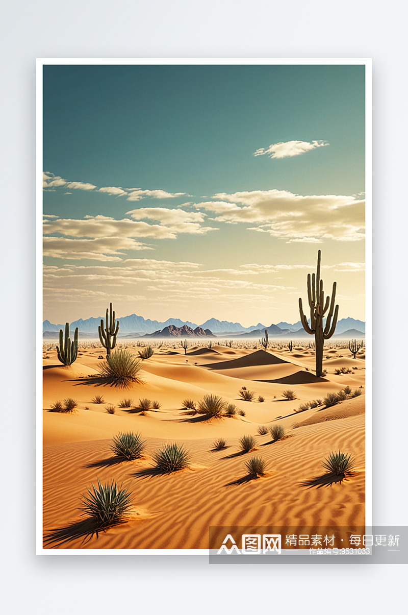数码沙漠仙人掌沙丘插画抽象图形海报背景图素材