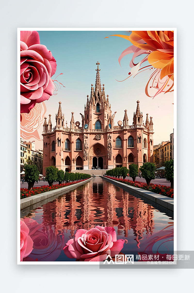 数码玫瑰色巴塞罗那插画抽象图形海报背景图素材