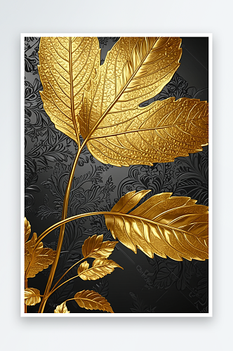数码金箔叶子植物装饰抽象图形海报背