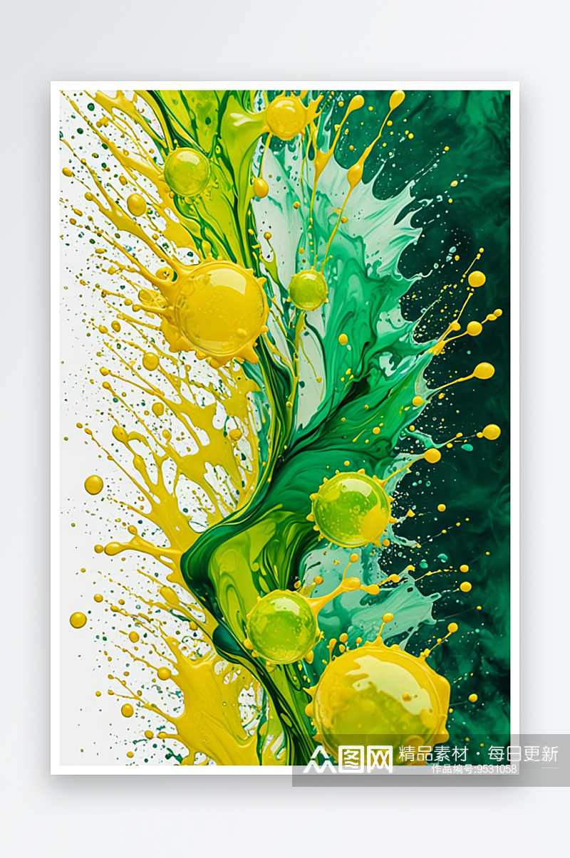 数码黄绿色水泼墨图案纹理抽象图形海报背素材