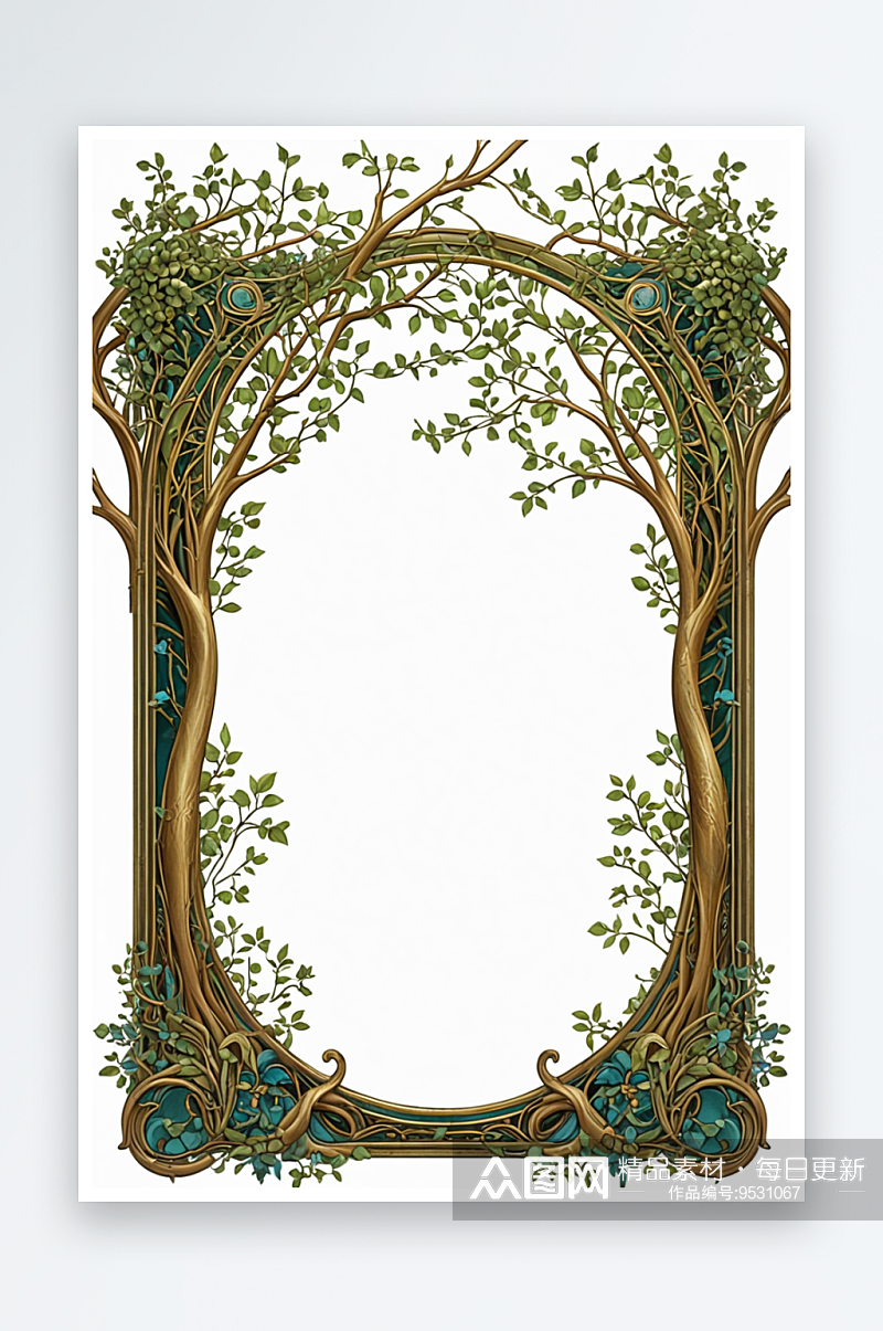 数码复古新艺术风格树木边框装饰抽象图形海素材