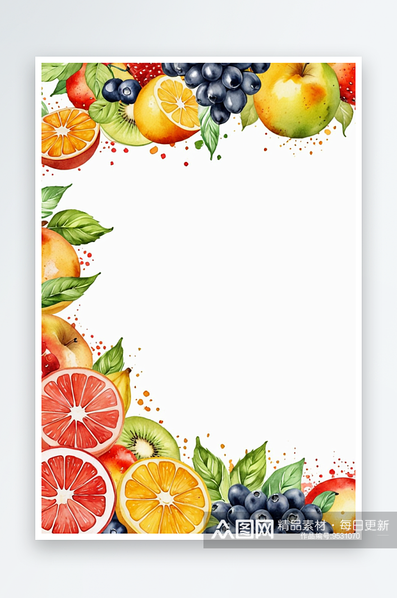 数码复古水彩水果边框装饰抽象图形海报背素材