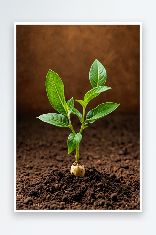 生长腐殖质土壤中一种辣椒幼苗有绿叶图片