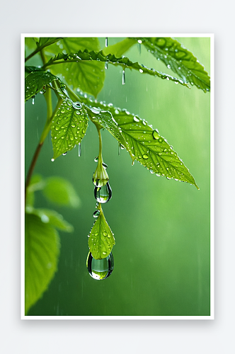 绿色叶子纯净水滴谷雨图片