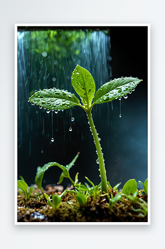 雨水中萌芽绿色植物图片