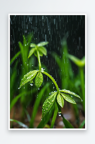 雨水中萌芽绿色植物图片