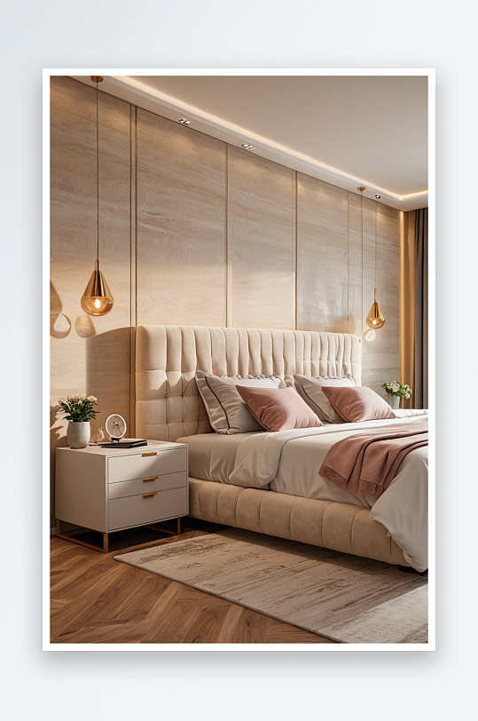 现代简约风格卧室温馨大床房图片