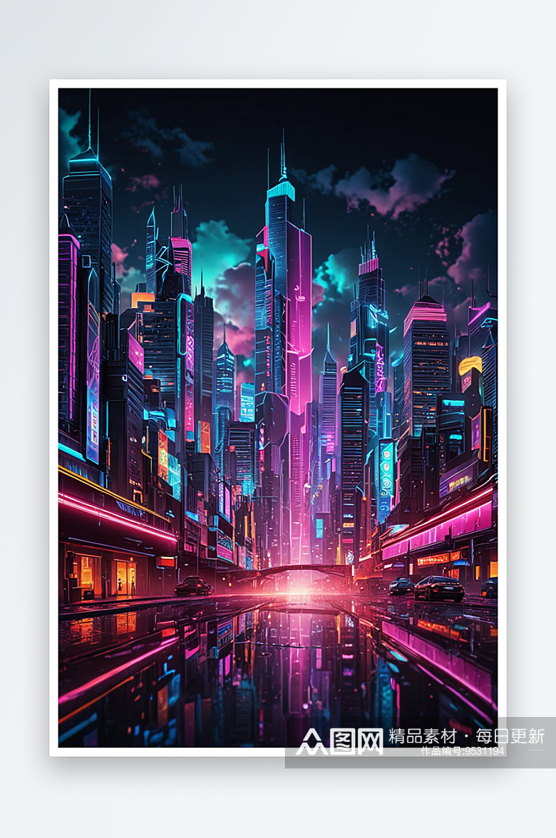 数码夜晚霓虹城抽象图形海报背景图片素材