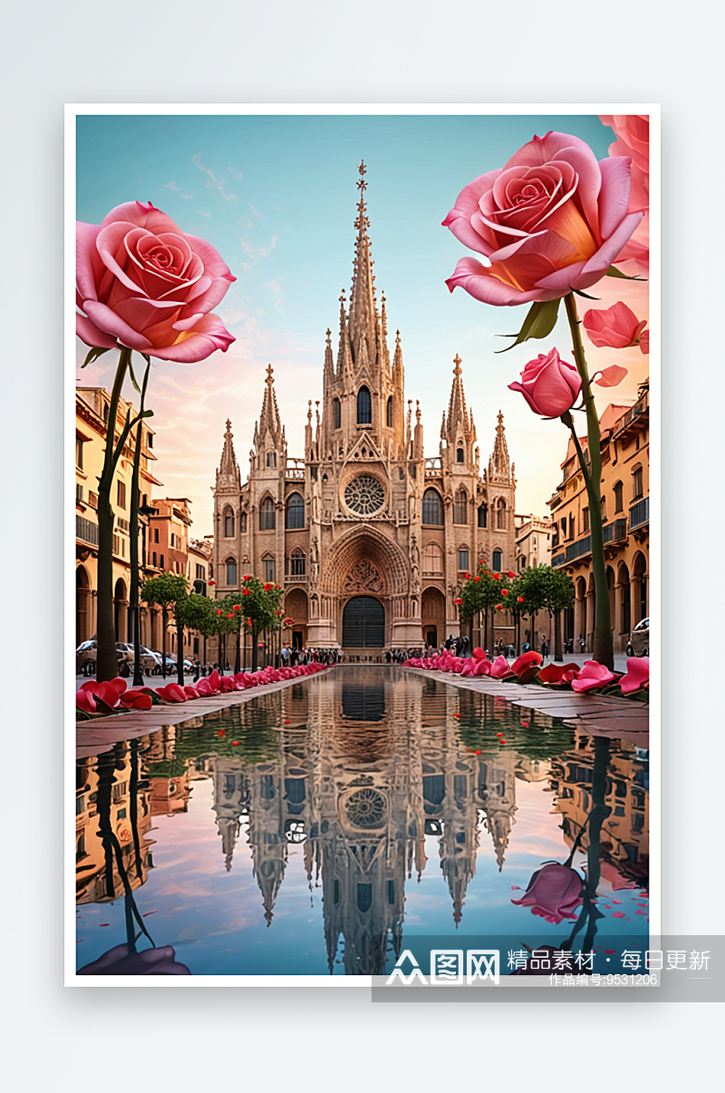 数码玫瑰色巴塞罗那插画抽象图形海报背景图素材