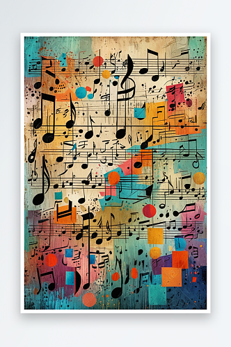 数码复古彩色音乐记谱油画抽象几何图案纹理