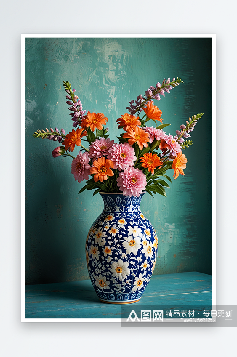 桌上花瓶里花朵特写镜头图片素材