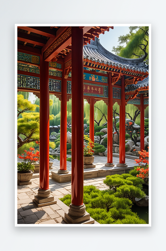 中式园林回廊古典建筑
