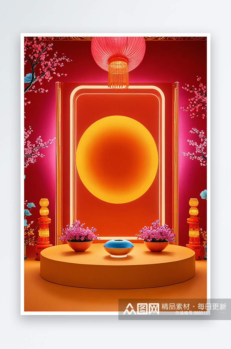 中式春节节日风格现代电商展览空间素材