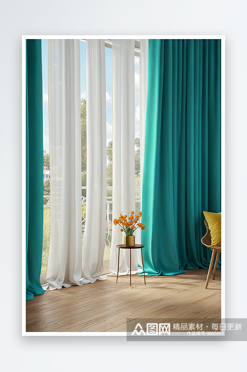 阳光与窗帘布料室内渲染素材