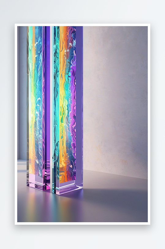 渲染抽象柱子玻璃空白墙面