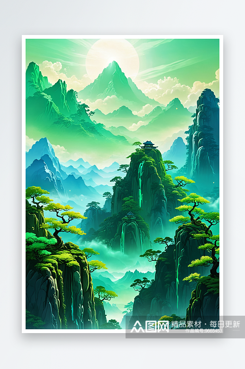 新中式国风绿色青山背景素材