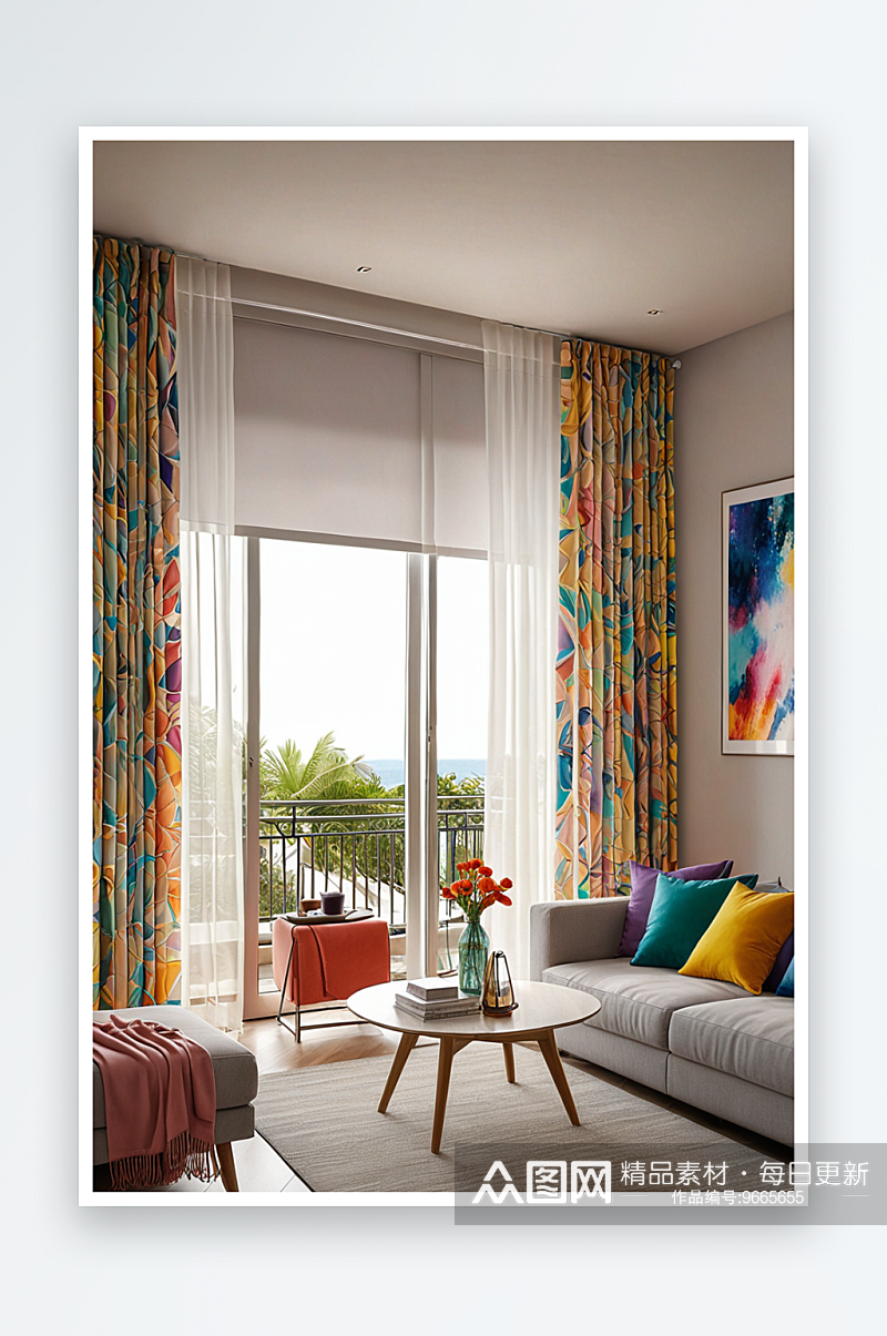 现代风格住宅客厅阳台窗帘素材