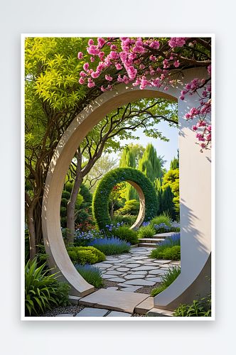 苏式园林中圆形拱门元素景观设计
