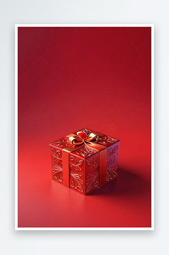 三维渲染红色方形装饰礼物展开盒子背景