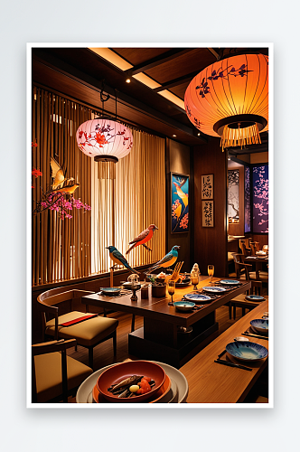 日料餐厅餐饮空间温馨日式餐具烧鸟