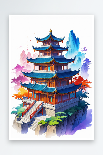 新中式风格传统建筑插画