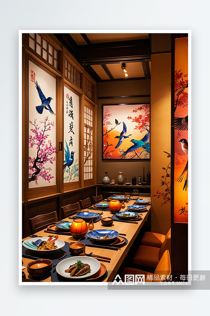 日料餐厅餐饮空间温馨日式餐具烧鸟素材